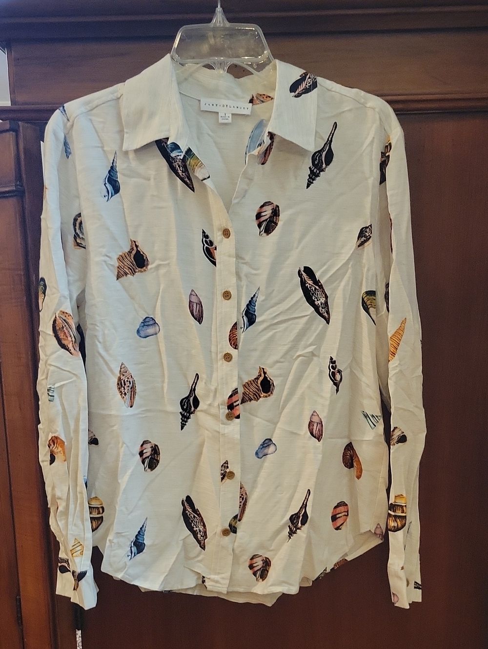 Jane & Delancey | Beach Sea Shell LS Button Up Shirt Linen Blend - Size Small